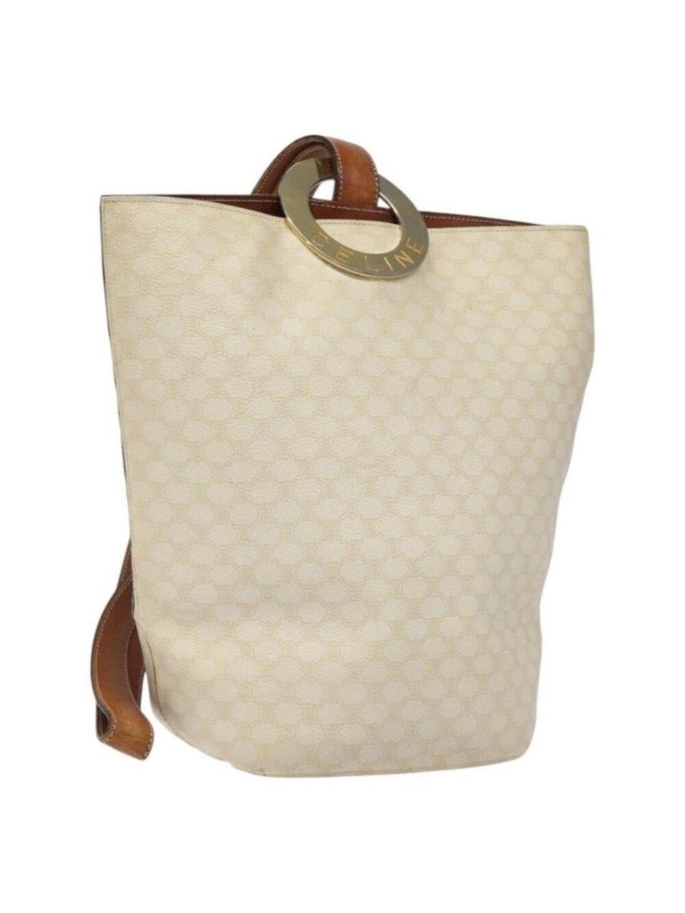 Authentic CELINE Macadam Canvas Circle Shoulder Bag PVC Leather White - Picture 1 of 16